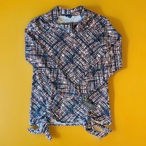 NWT Zac & Rachel Women’s Navy Abstract Print Long Sleeve Tie-Hem Blouse Sz S